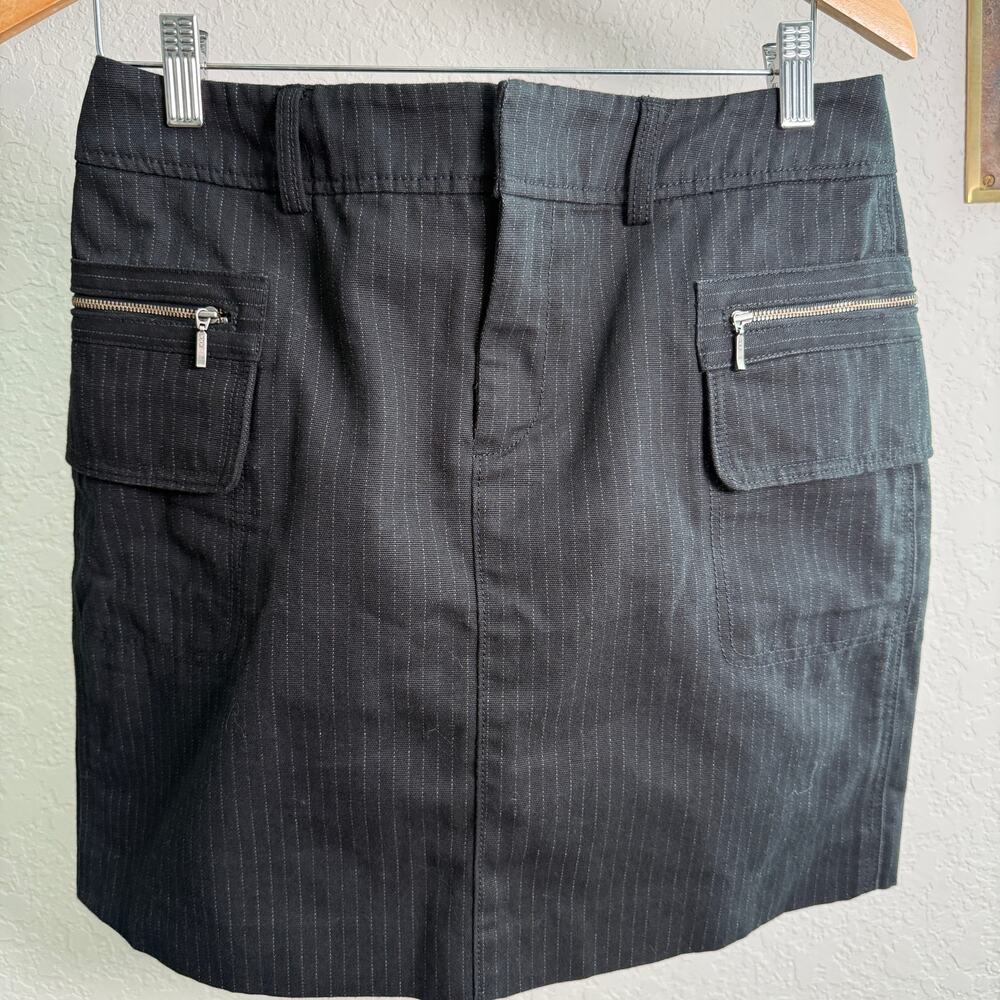 Women's Banana Republic‎ Black Pinstripe Zip Pocket Mini Skirt Size 8